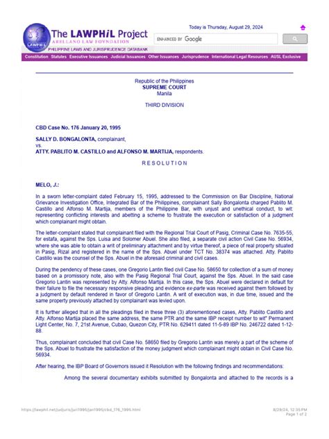 bongalonta v. castillo, 240 scra 310|Bongallonta vs. Castillo, 558 SCAD 233, 240 SCRA 310 .